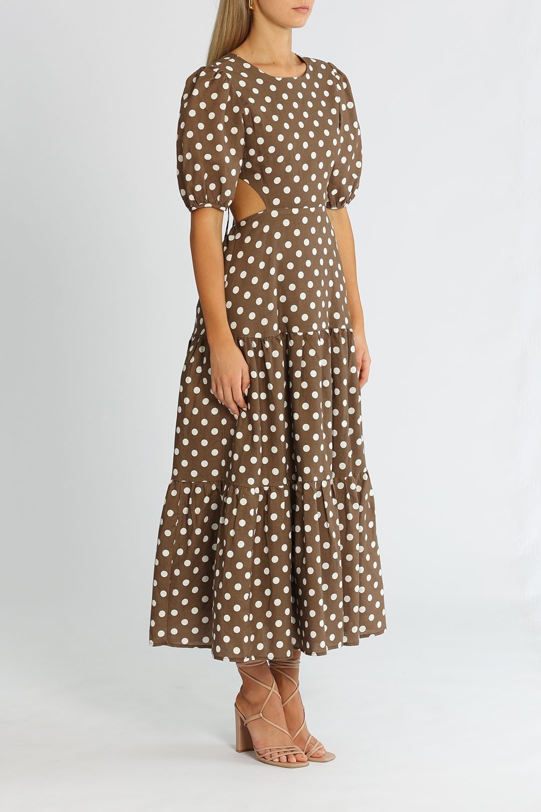 Charlie Holiday The Flores Midi Dress Brown Spot Cutout
