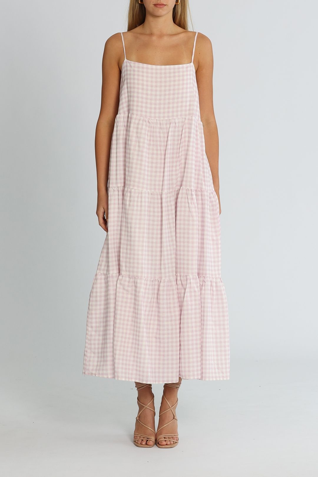 Charlie Holiday The Isabella Maxi Dress Lilac White Gingham