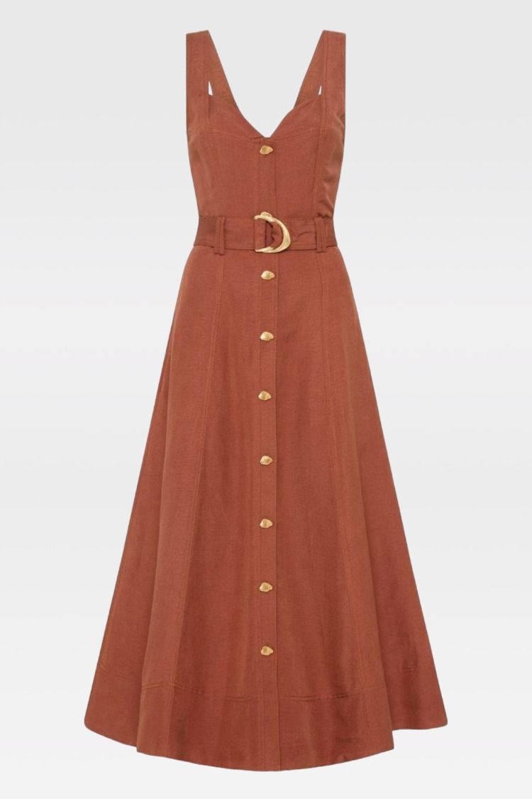 AJE Clay Belted Midi Dress in Brown