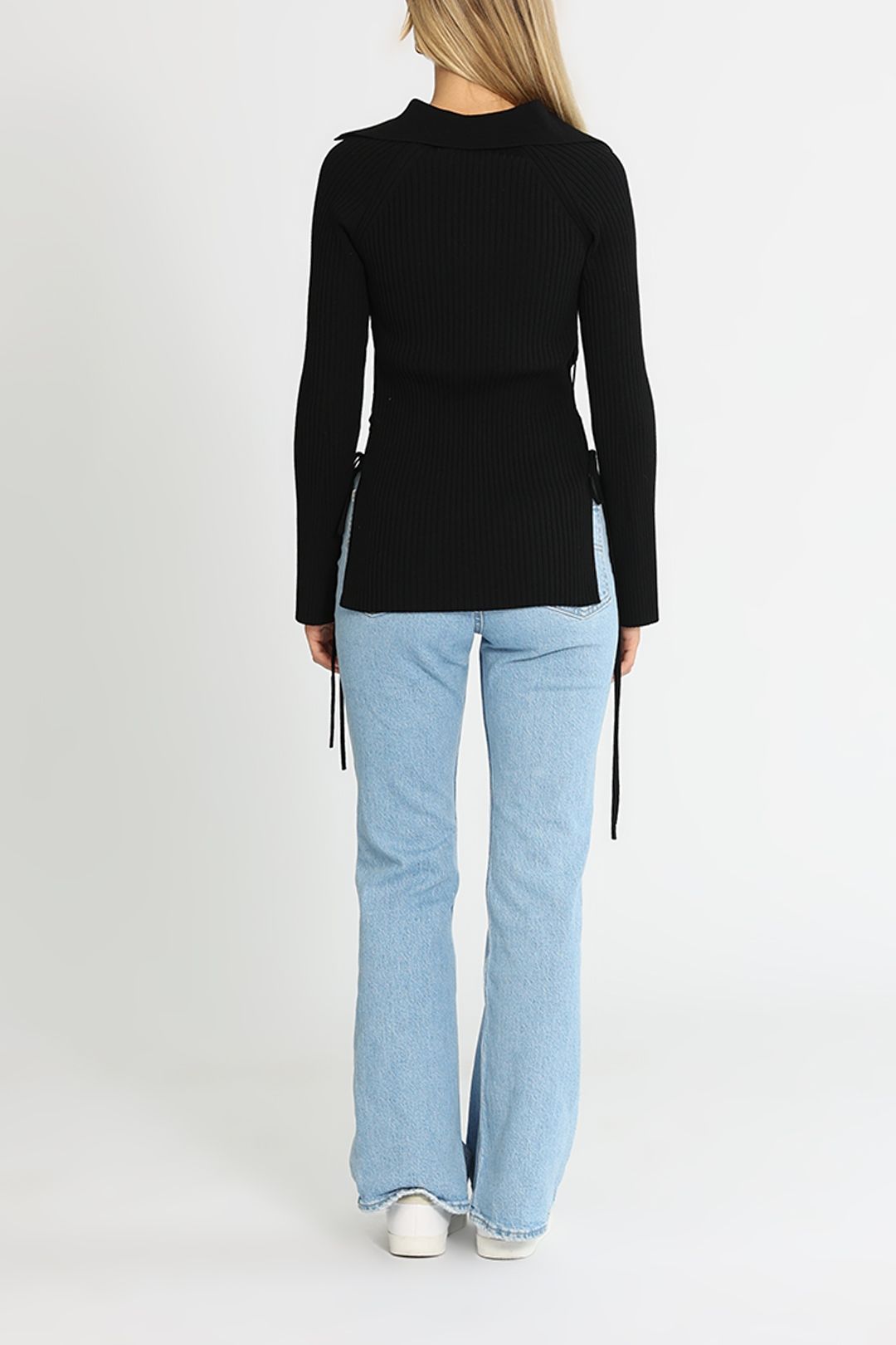 Clea Elodie Rib Knit Black V Neck