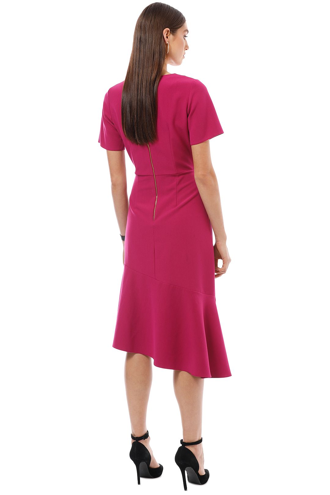 Closet London - Asymmetric Frill Dress - Pink - Back