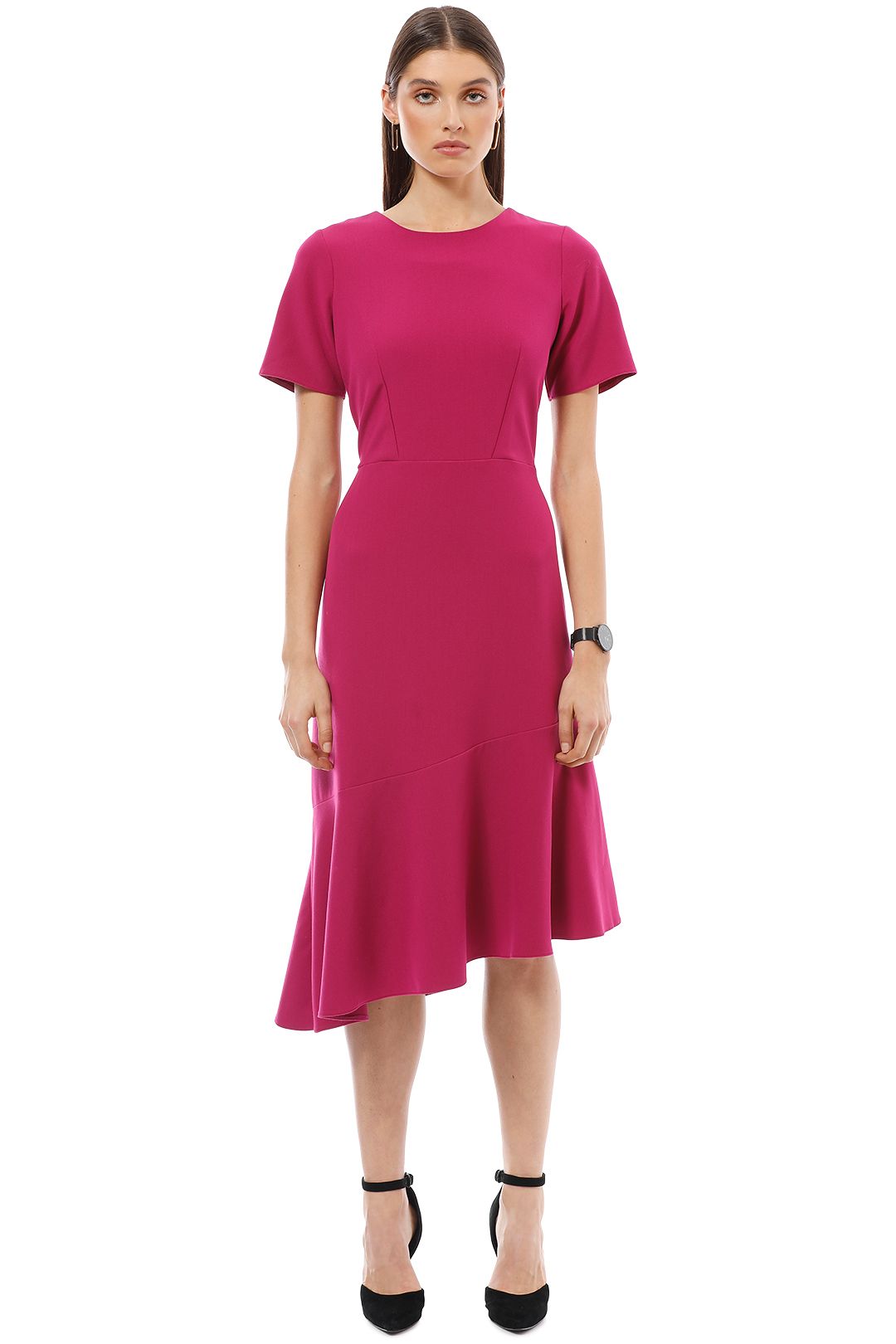 Closet London - Asymmetric Frill Dress - Pink - Front