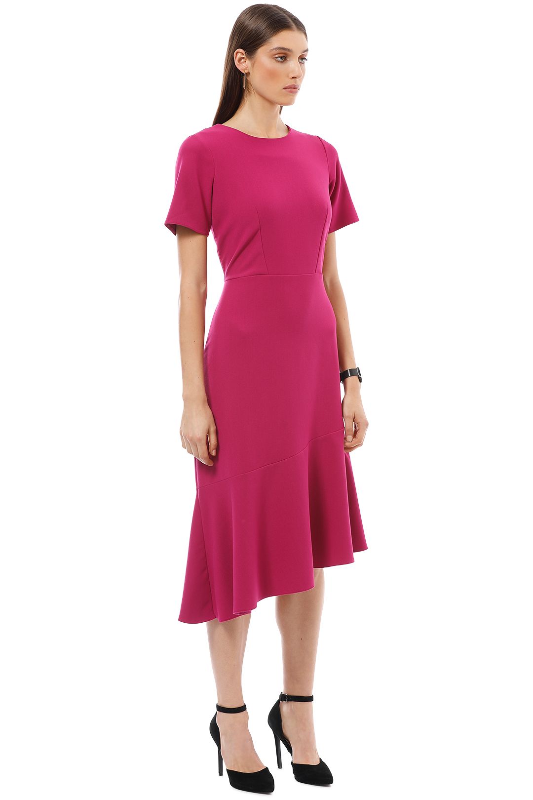 Closet London - Asymmetric Frill Dress - Pink - Side