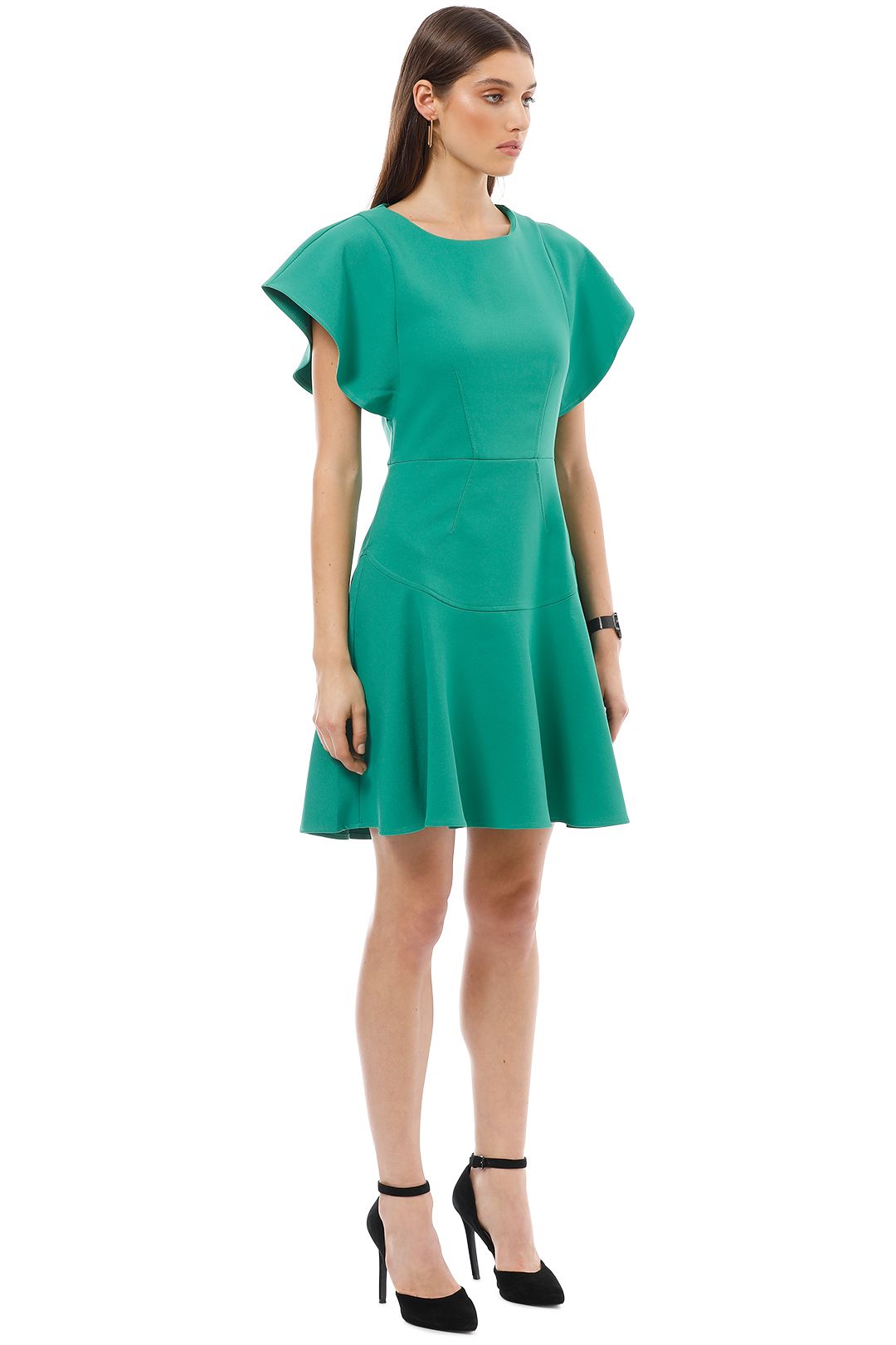 Closet London - Frill Sleeve Flared Dress - Green - Side