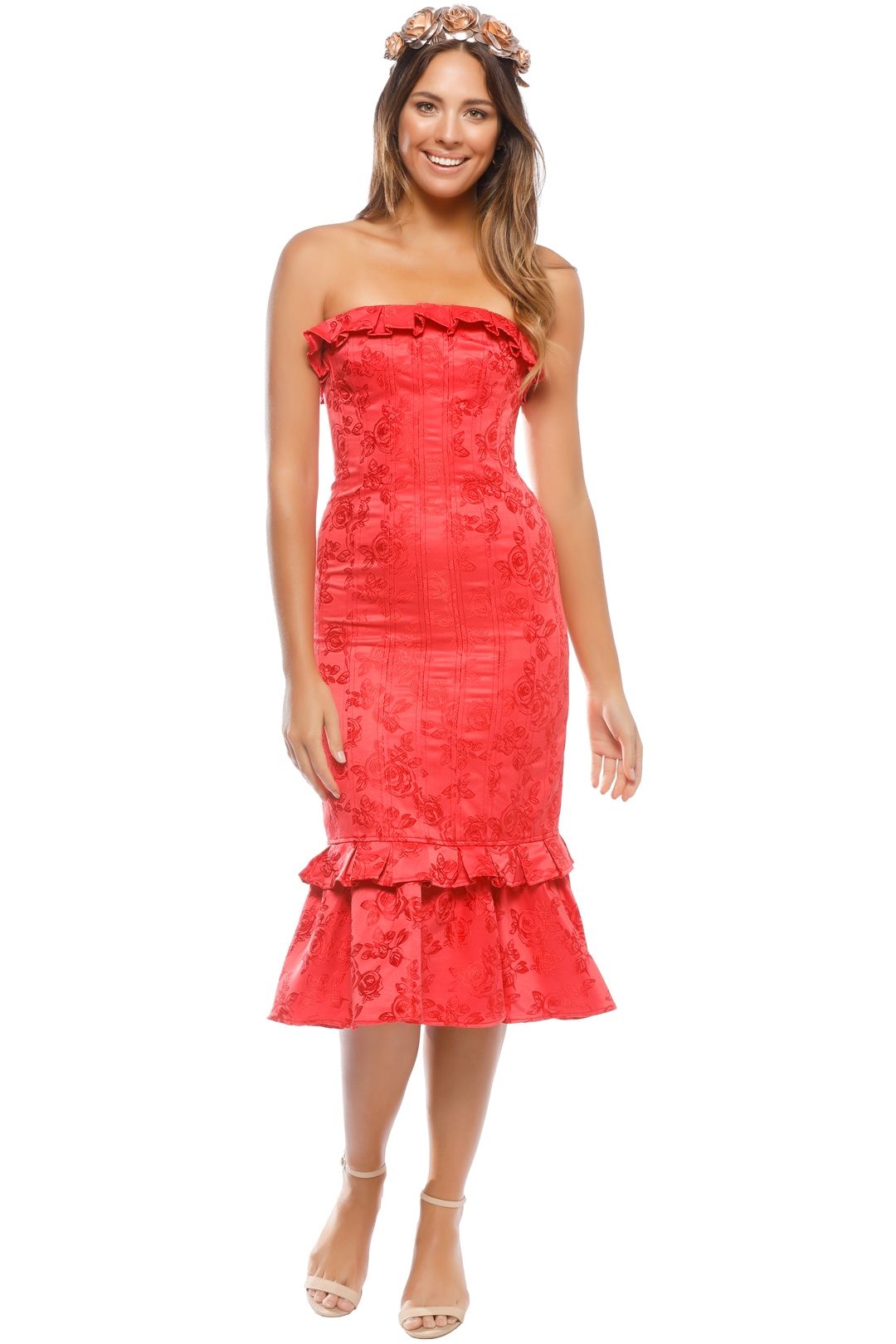 CMEO - Levity Midi Dress - Cherry - Front