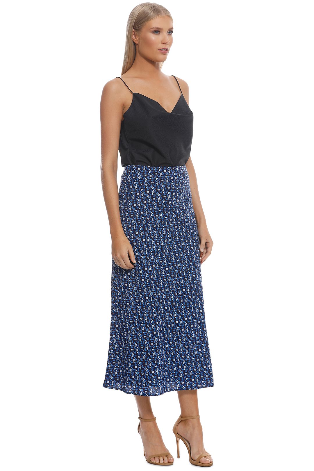 CMEO Collective - Sanguine Skirt - Dark Blue Floral - Side