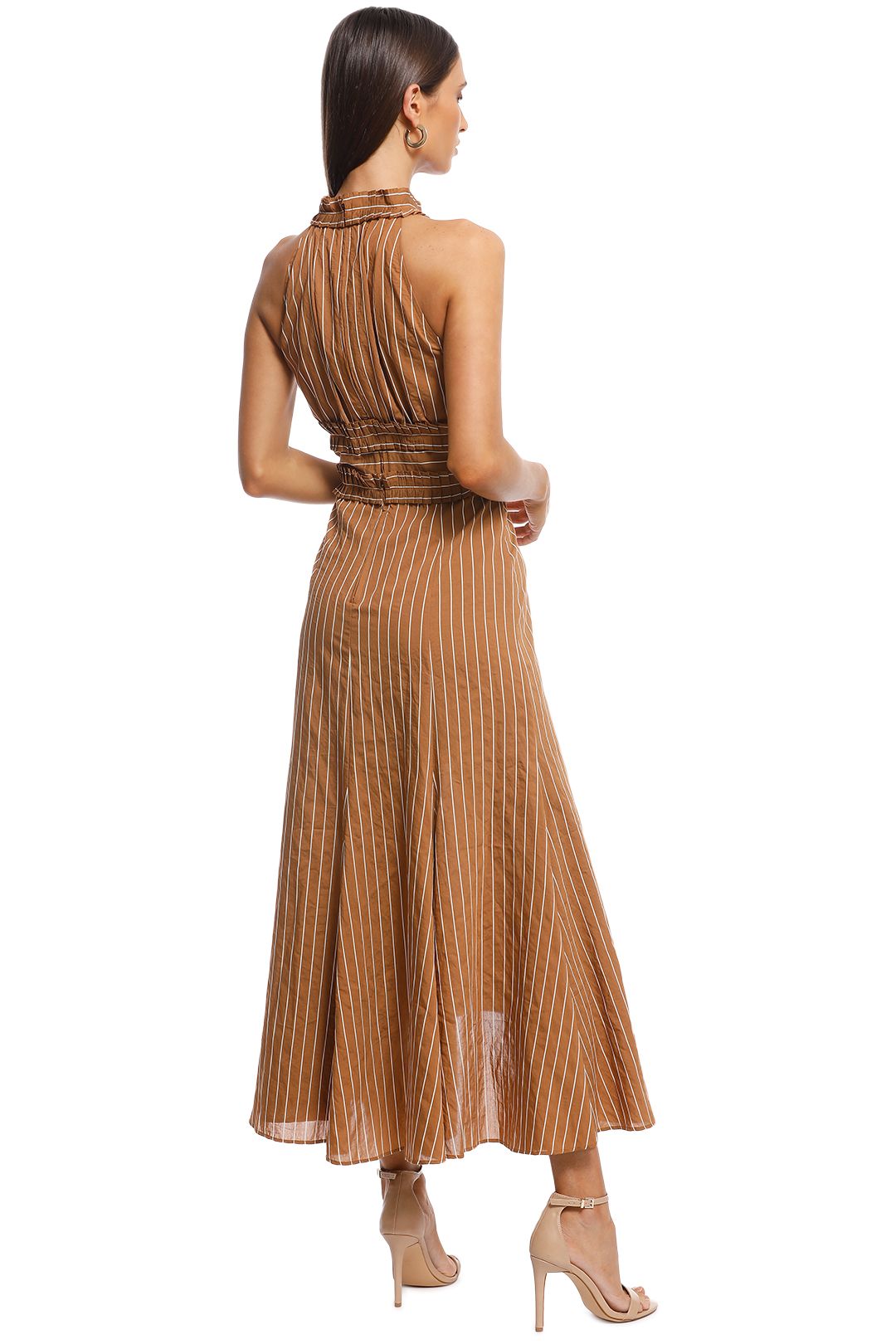 CMEO Collective - Suffuse Midi Dress - Tan Stripe - Back