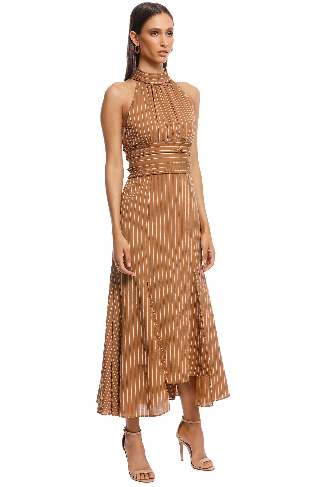 CMEO Collective - Suffuse Midi Dress - Tan Stripe - Side