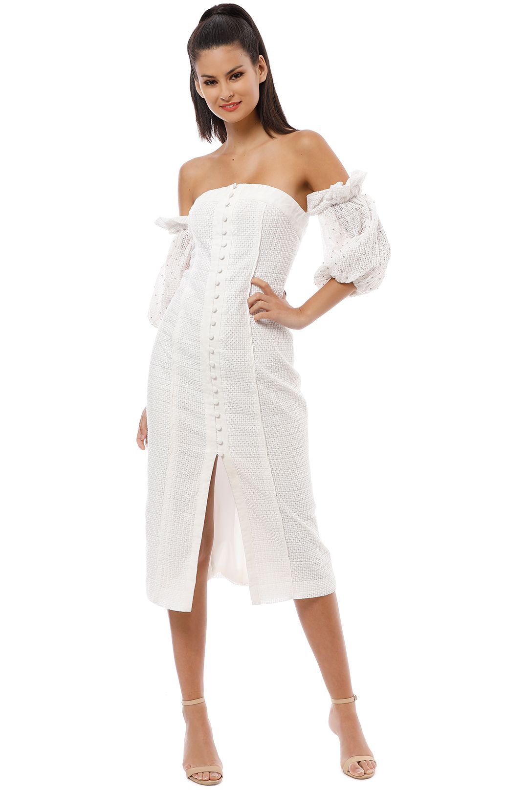 CMEO Collective - Think About Me Midi Dress - Ivory - Front