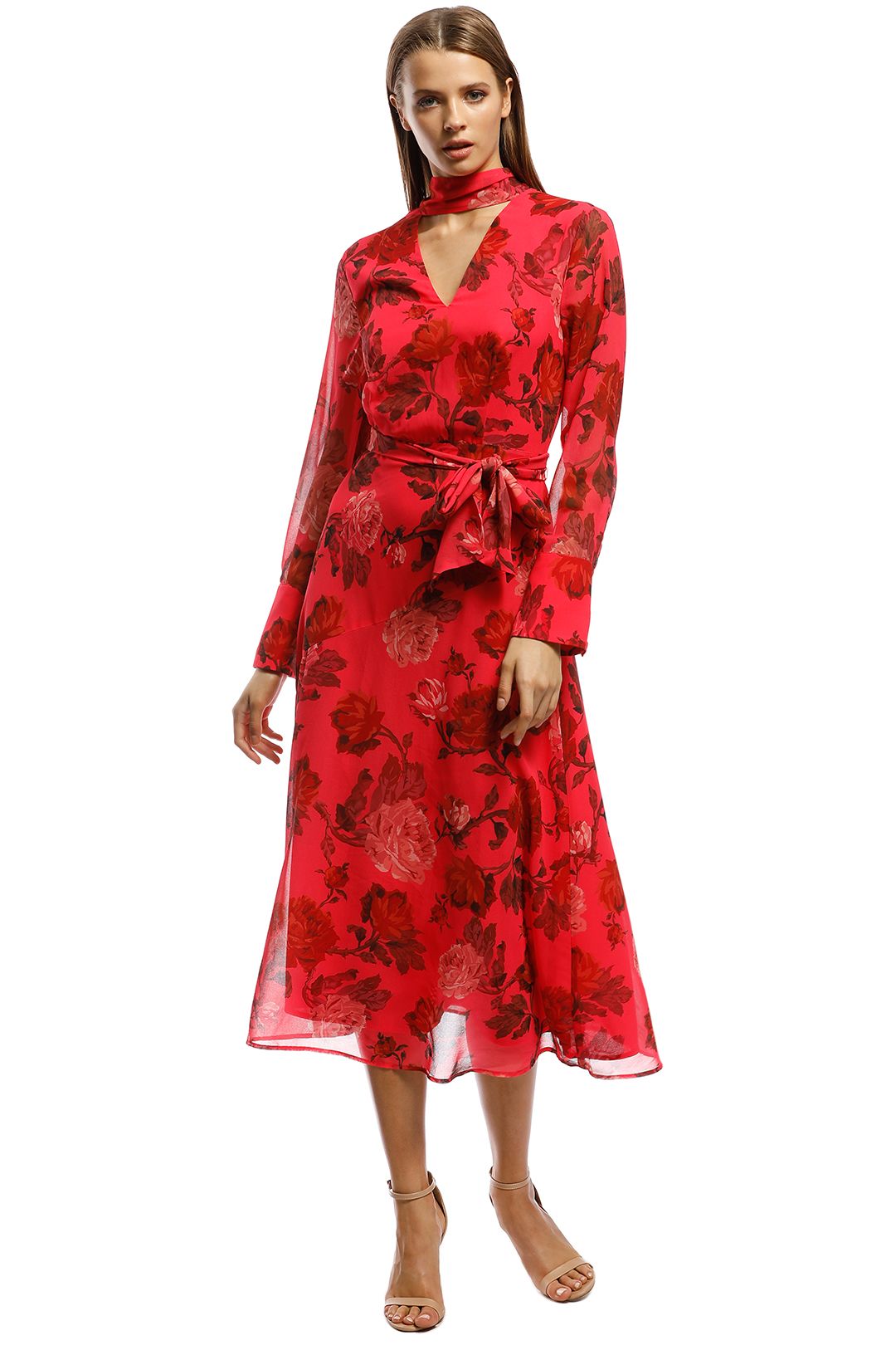 CMEO Collective - Variation LS Midi Dress - Red - Front