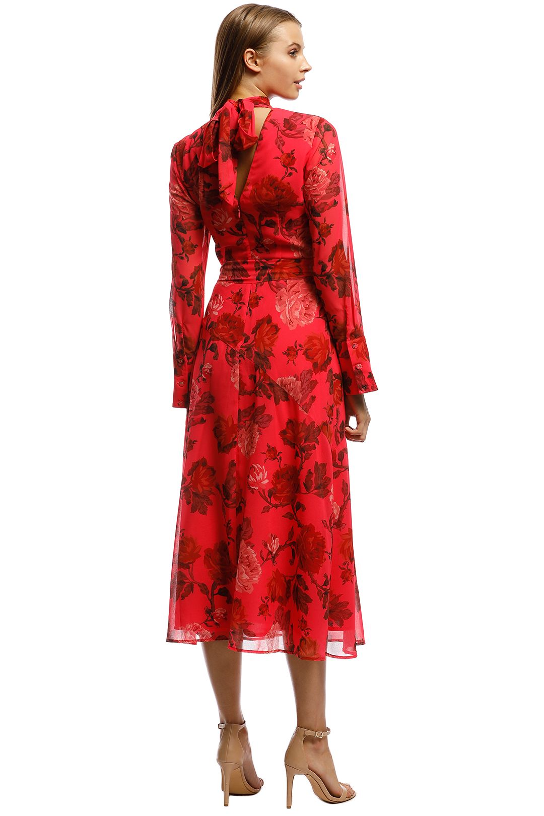 CMEO Collective - Variation LS Midi Dress - Red - Back