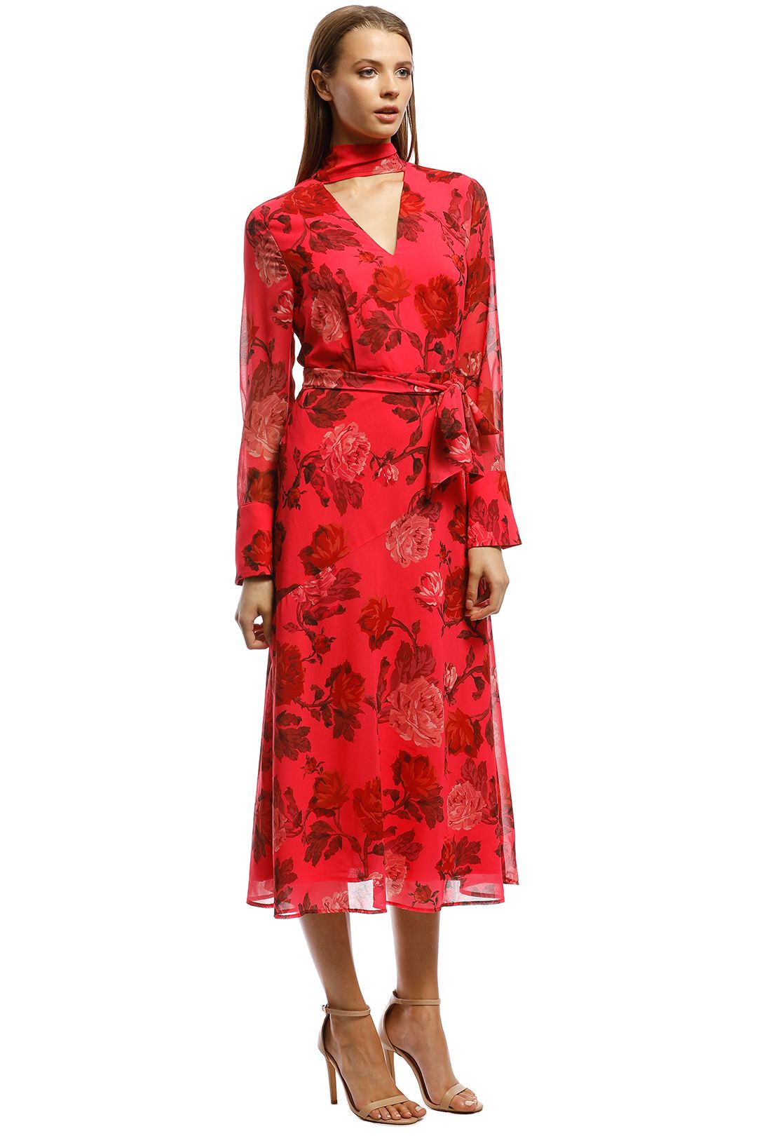 CMEO Collective - Variation LS Midi Dress - Red - Side