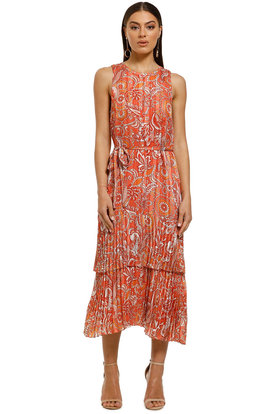 Cooper-St-Stevie-Pleated-Midi-Dress-Paisley-Print-Front