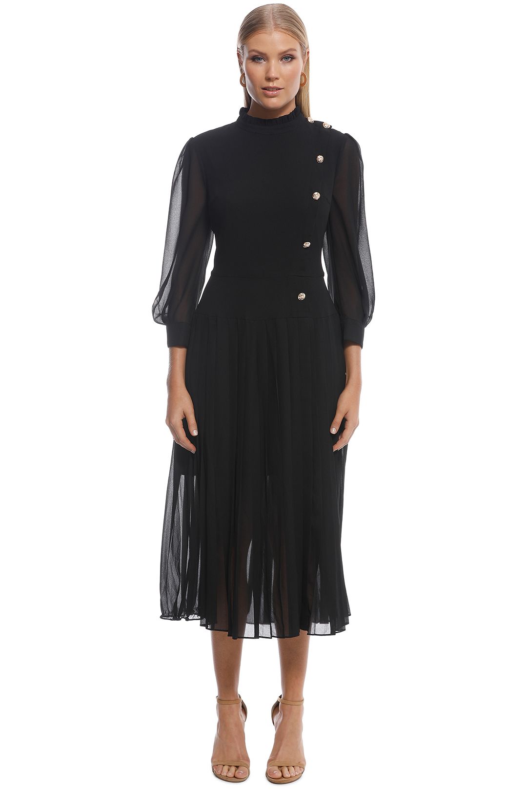 black midi dress with long sleeves