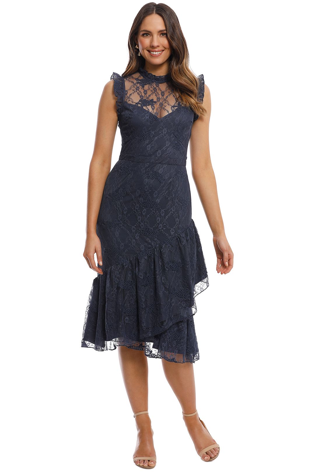 Cooper St - Peppermint Lace High Neck Dress - French Navy - Front