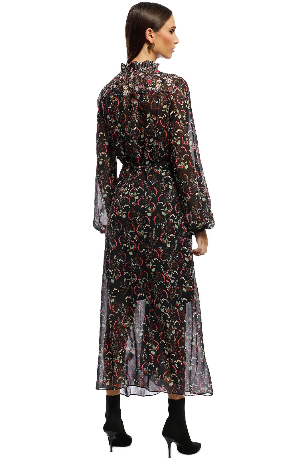 Cooper St - With A Kiss Long Sleeve Midi Dress - Black Floral - Back
