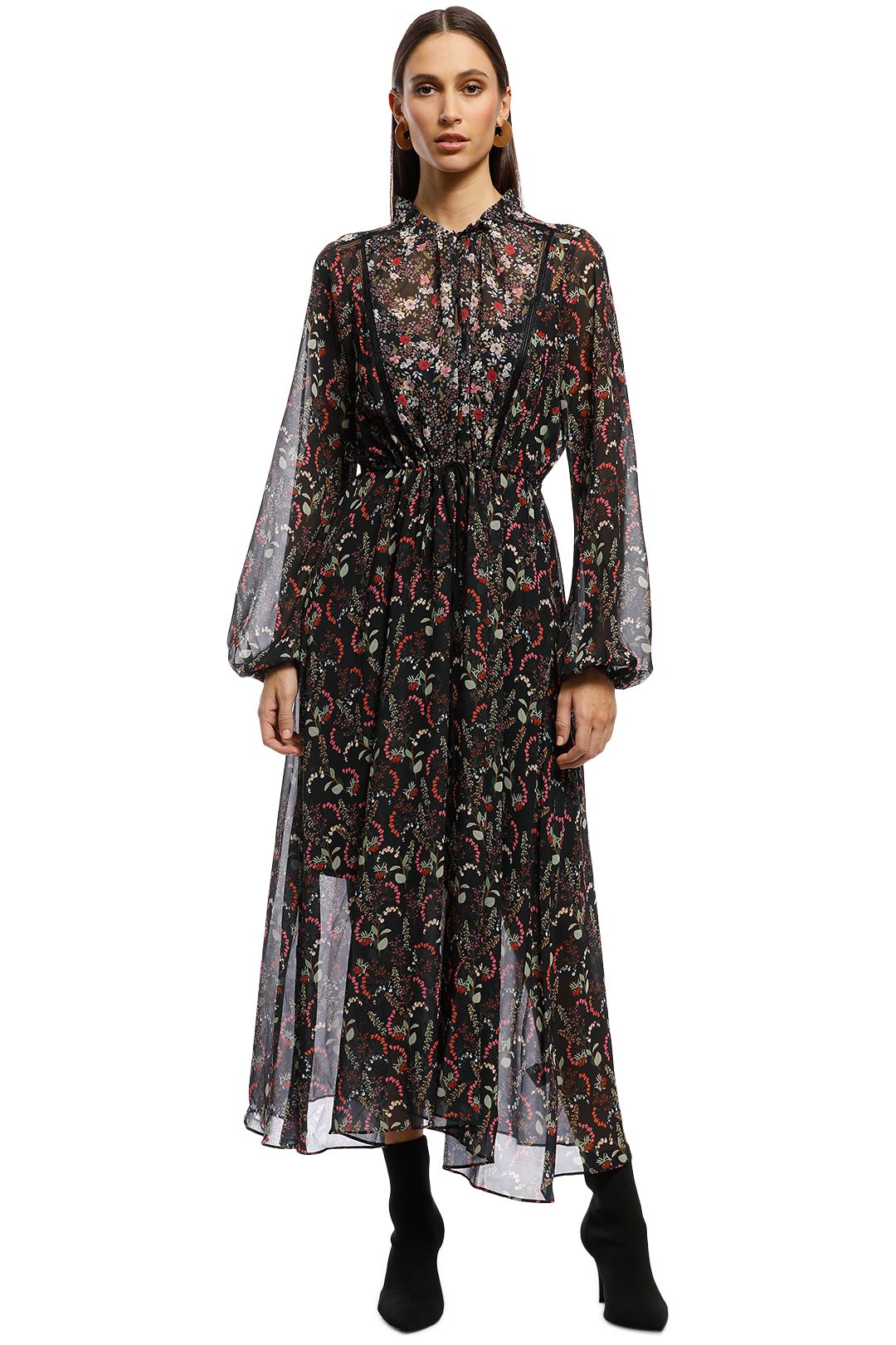 Cooper St - With A Kiss Long Sleeve Midi Dress - Black Floral - Front