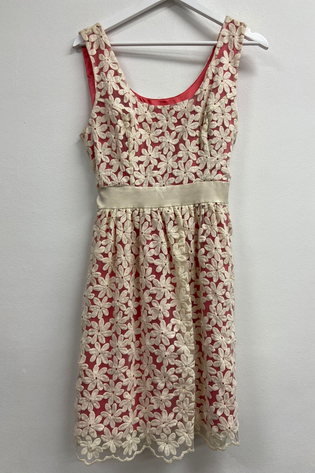 Coral and White Floral Embroidered Dress