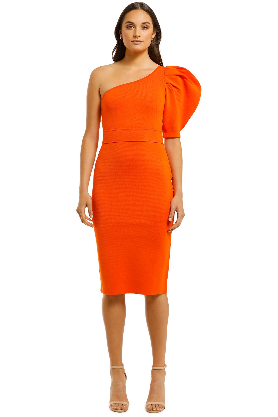 Country-Road-Compact-Knit-One-Shoulder-Dress-Orange-Front