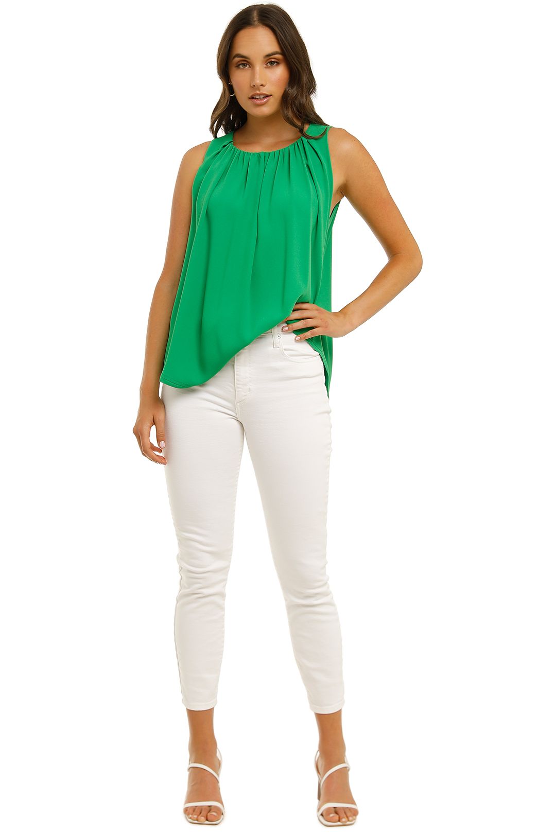 Country-Road-Gathered-Neck-Shell-Top-Vivid-Green-Front