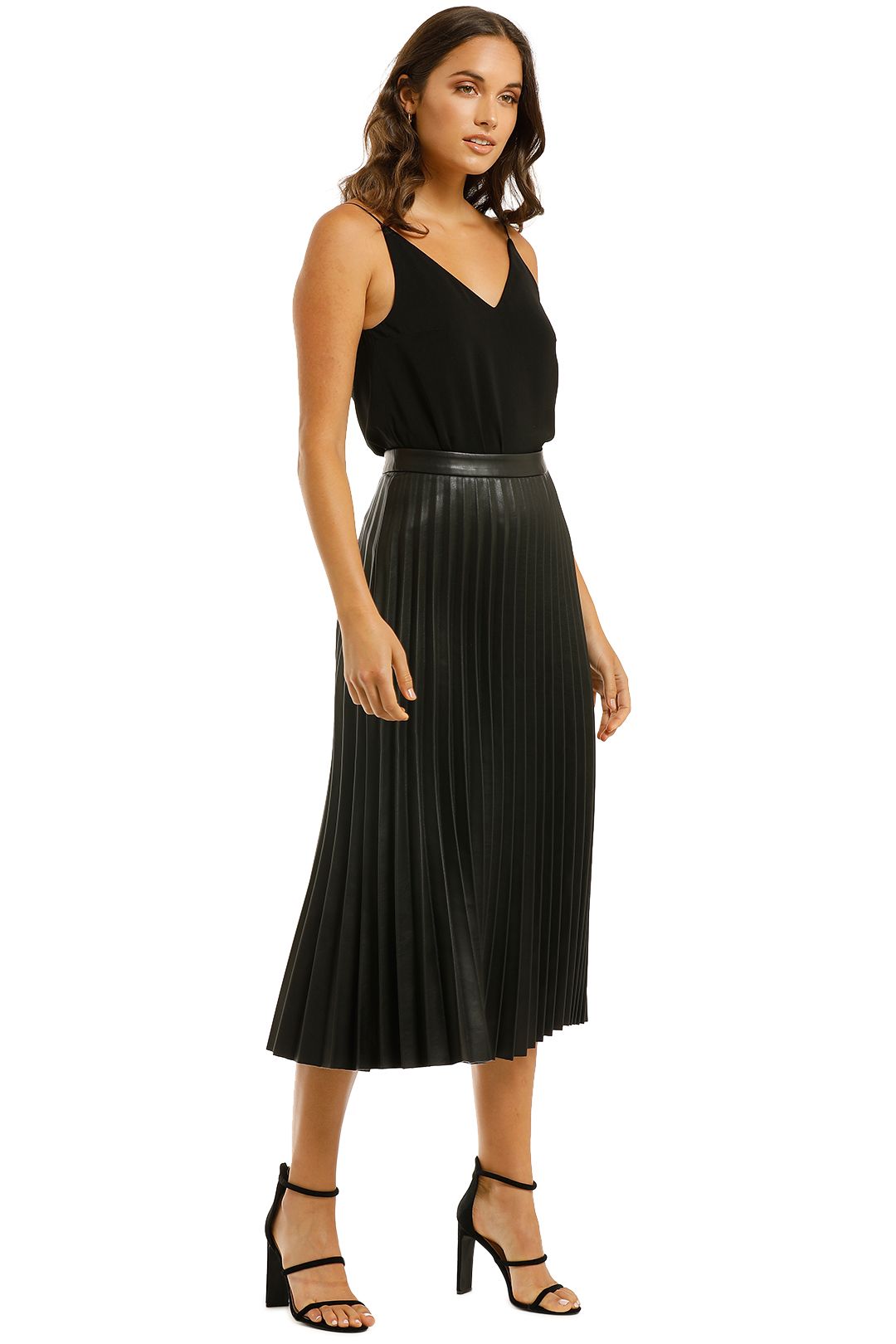 Country-Road-Pleated-Faux Leather-Skirt-Black-Side