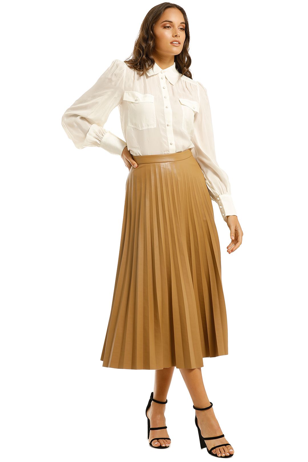 Country-Road-Pleated-Faux-Leather-Skirt-Camel-Side