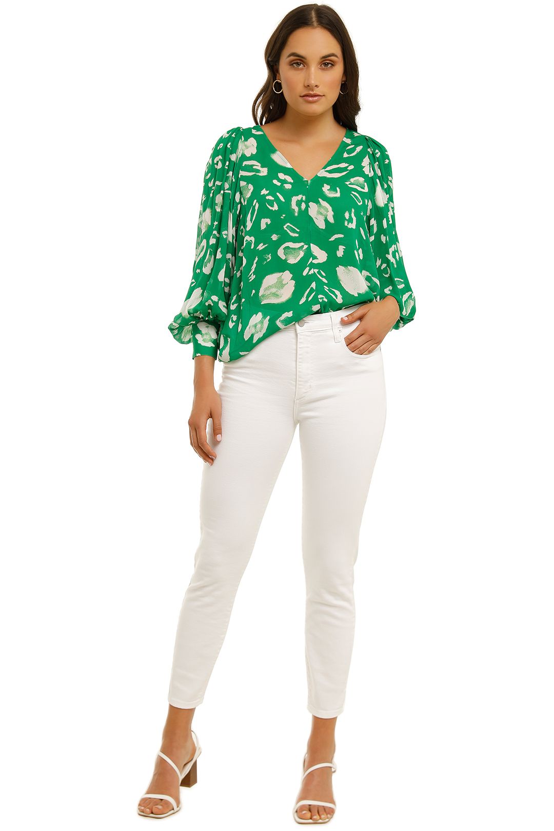 Country-Road-V-Neck-Print-Blouse-Vivid-Green-Front