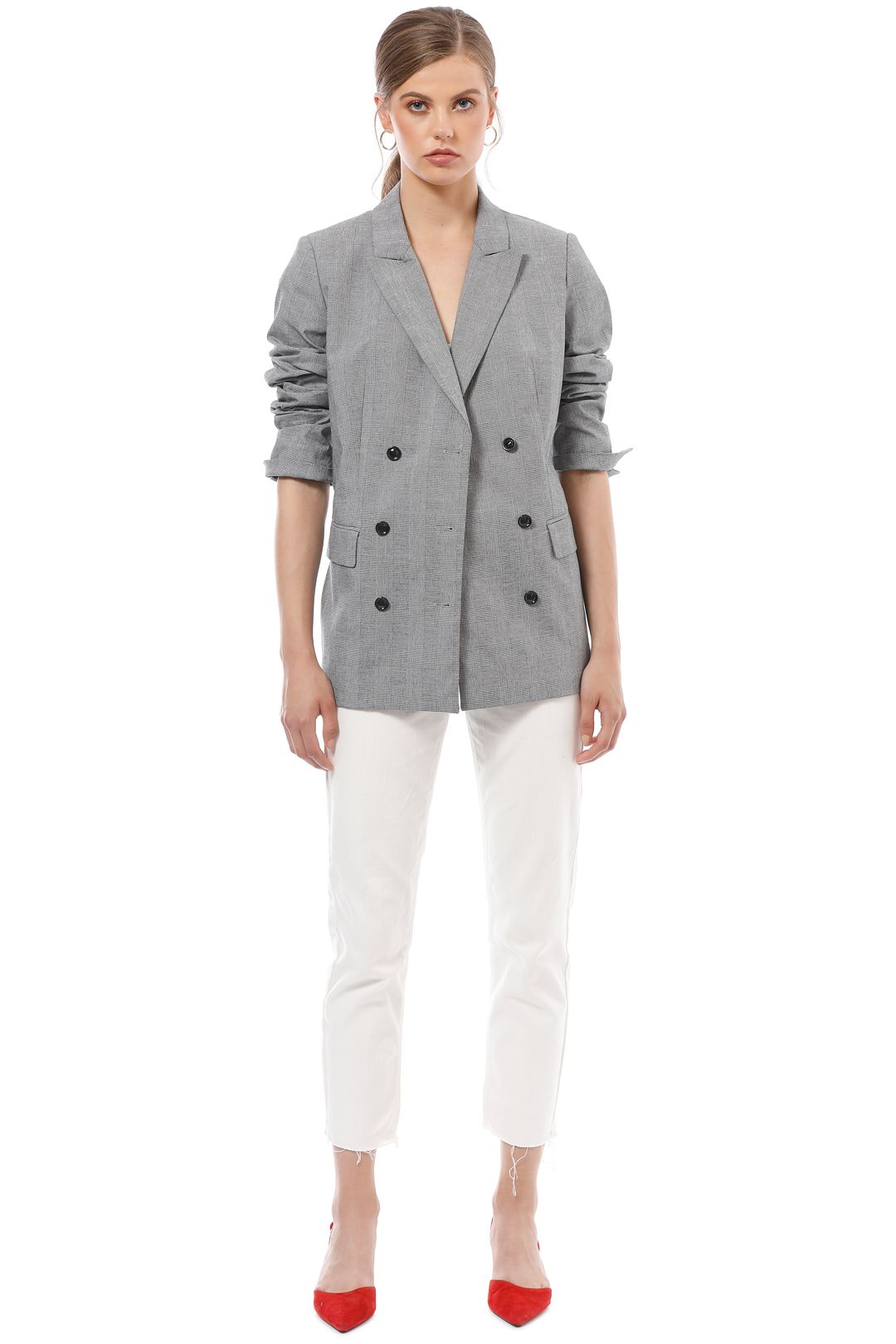 Country Road - Check Double Blazer - Grey - Front