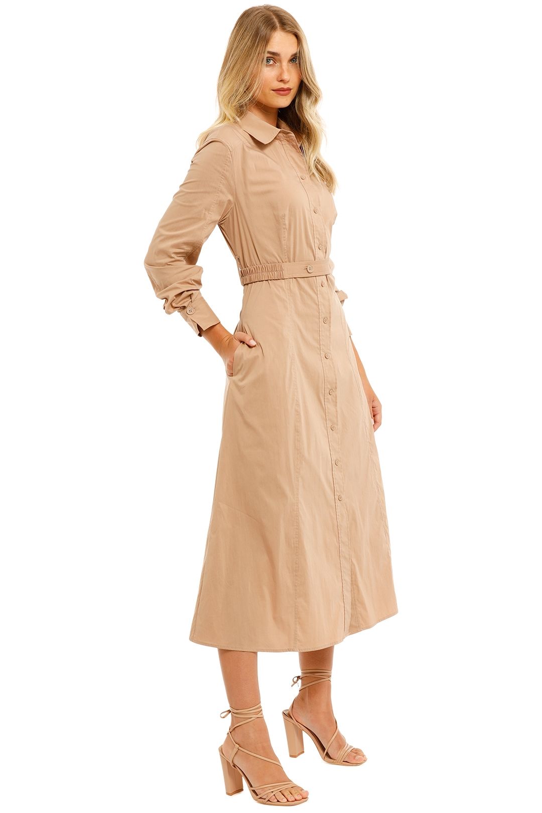 Country Road Belted Poplin Shirt Dress button up