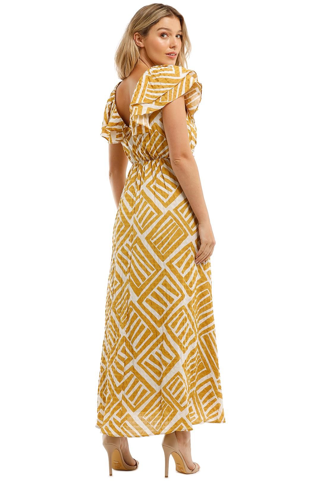 Print Ruffle Maxi Dress in Cinnamon by Country Road for Hire GlamCorner