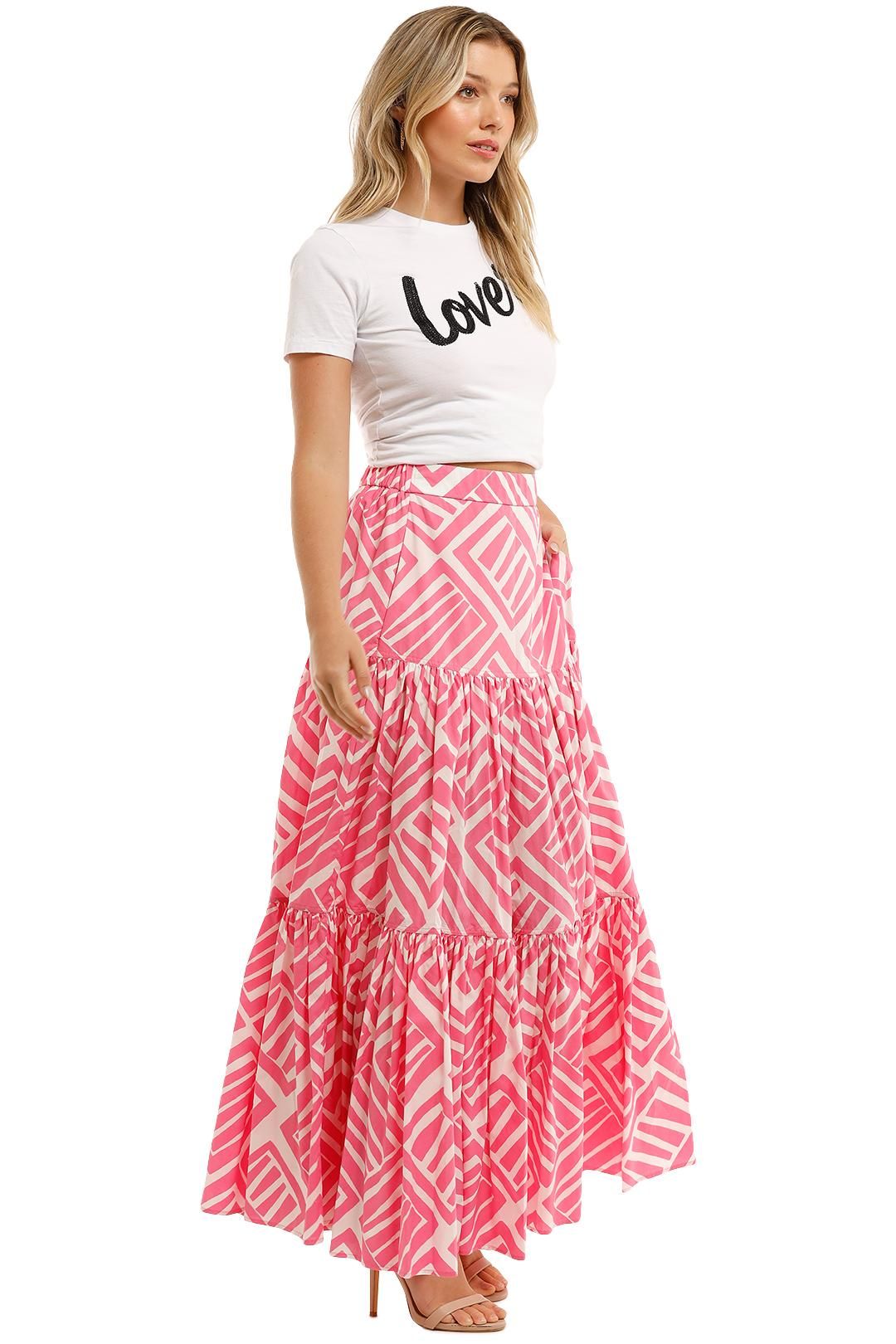 Country Road Print Tiered Maxi Skirt Gathered