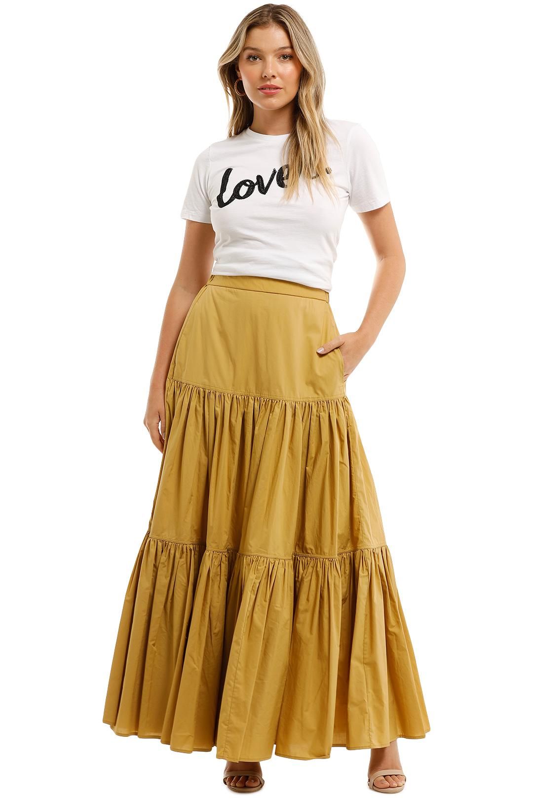 mustard yellow tiered maxi skirt