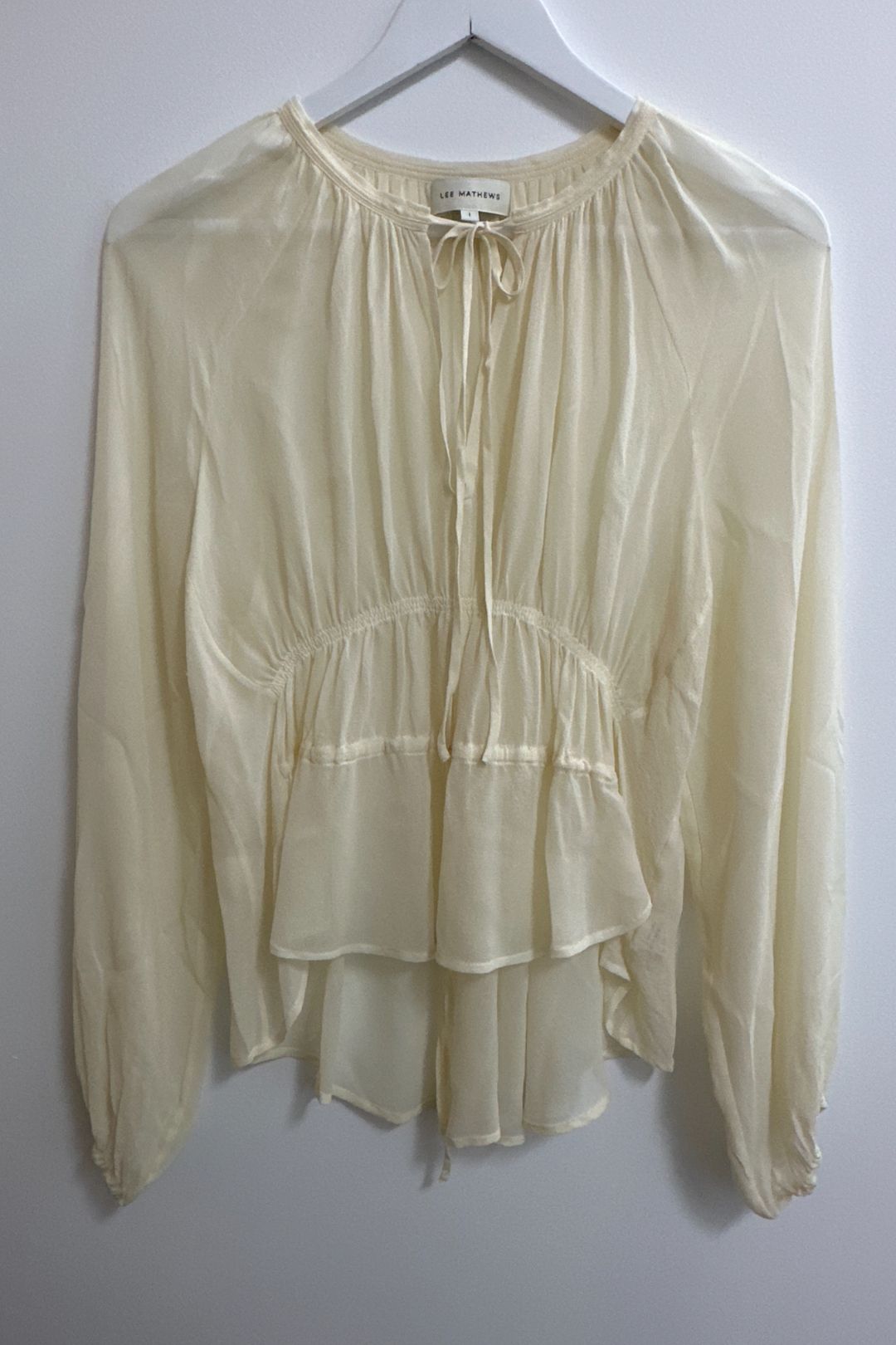 Lee Mathews Cream Silk Sheer Tiered Blouse