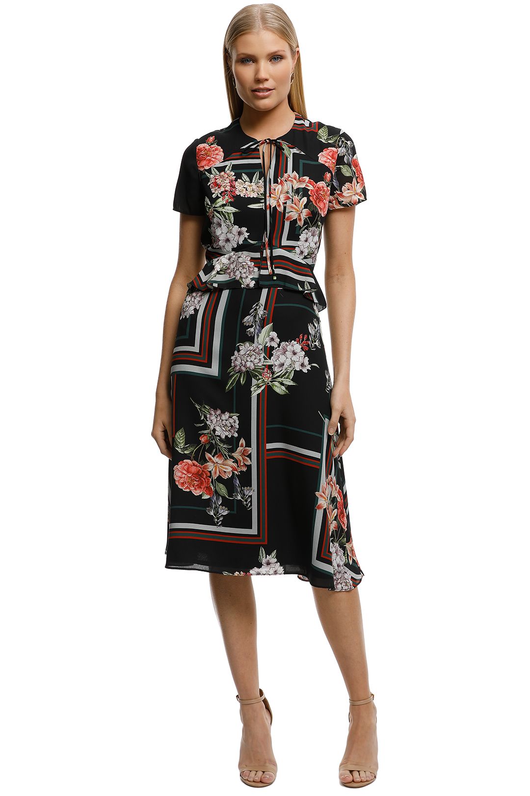 CUE-Floral-Scarf-Midi-Dress-Black-Absract-Print-Front