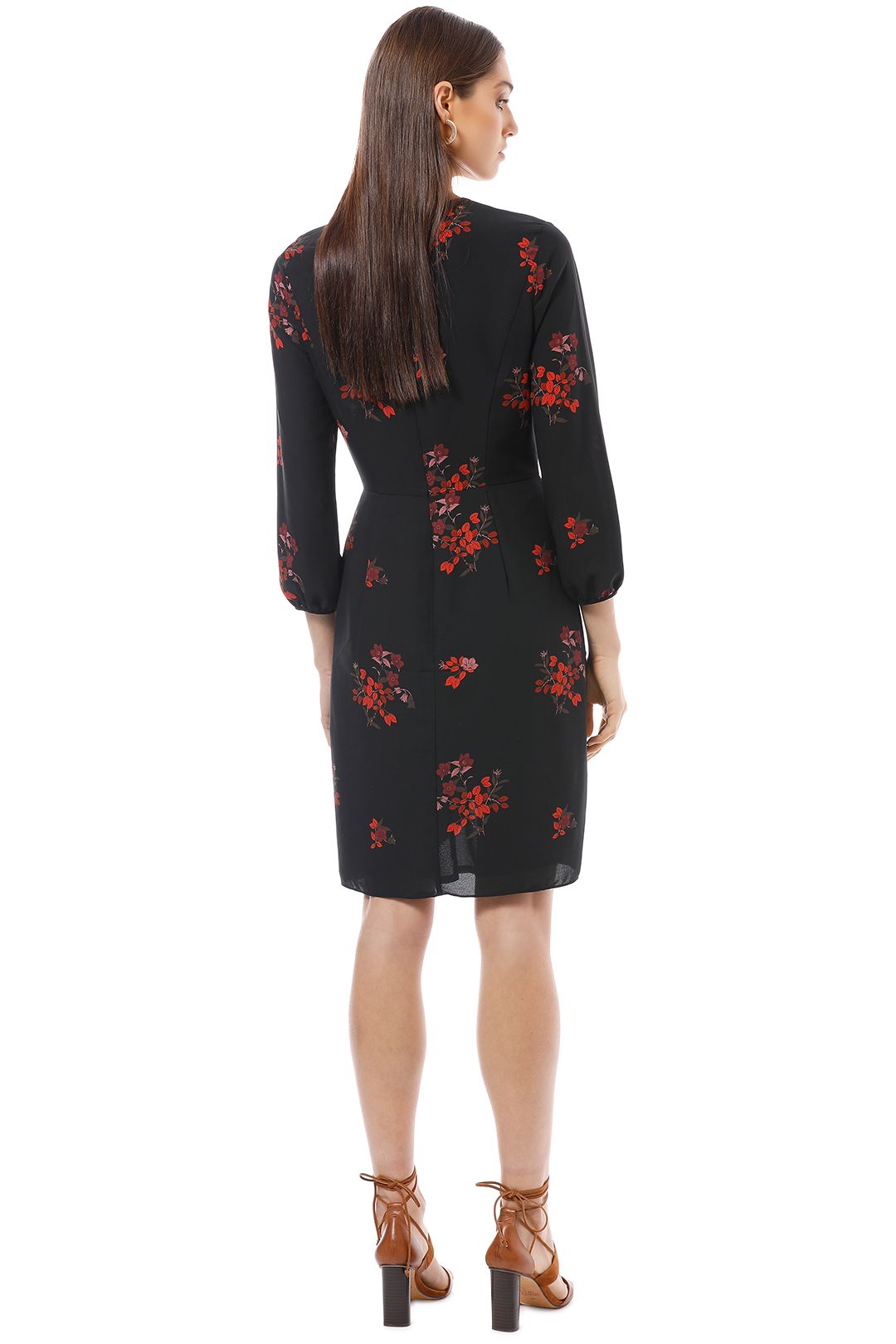 Cue - Autumn Floral Draped Skirt Dress - Print - Back