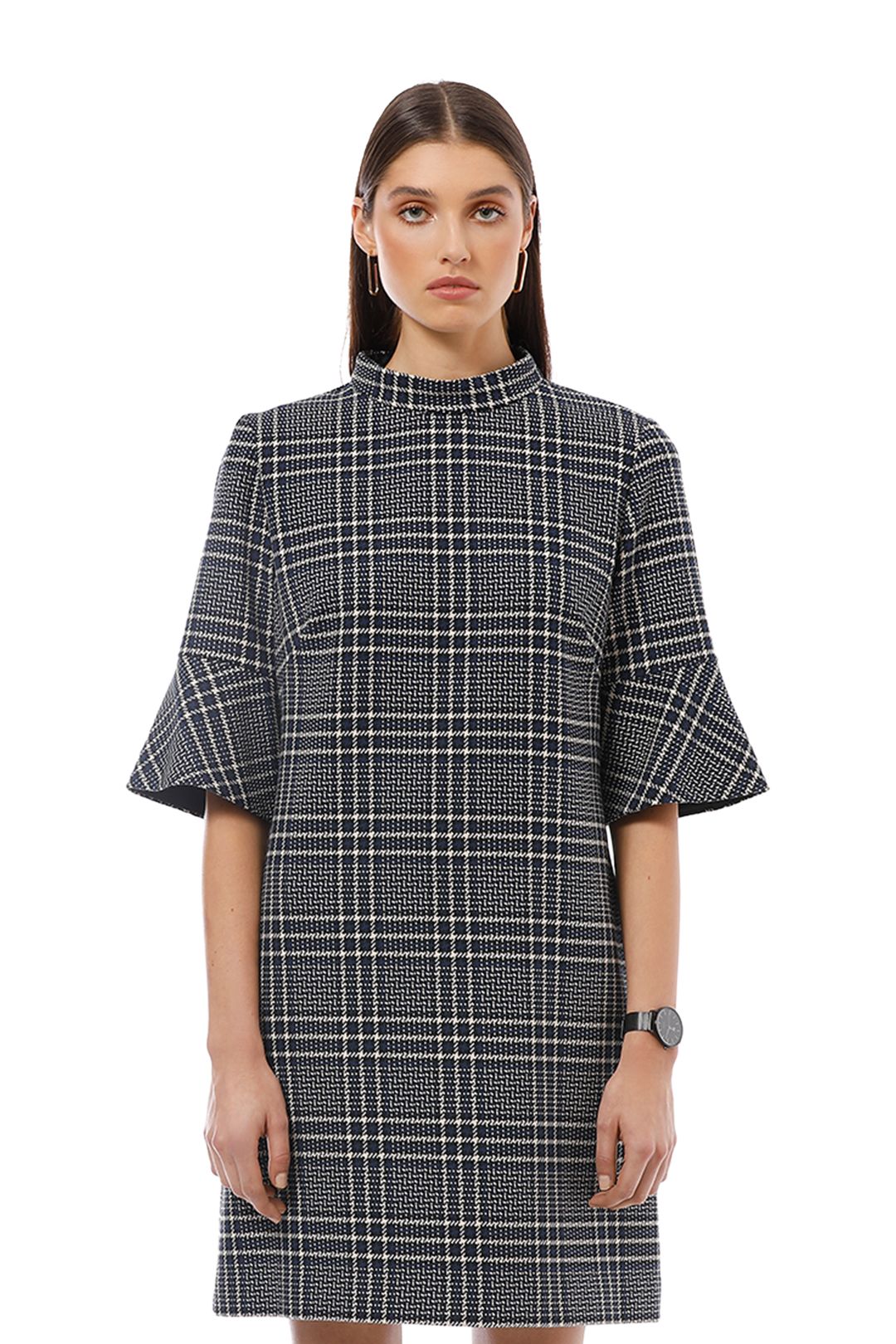 Cue - Blue Check Shift Dress - Grey - Close Up