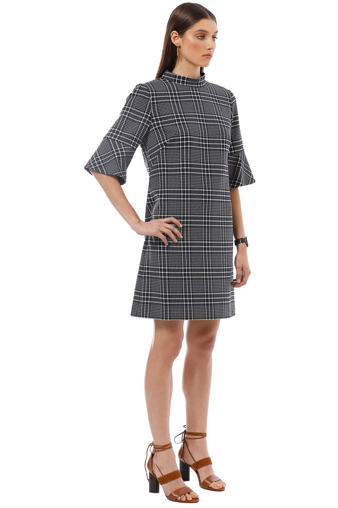 Cue - Blue Check Shift Dress - Grey - Side
