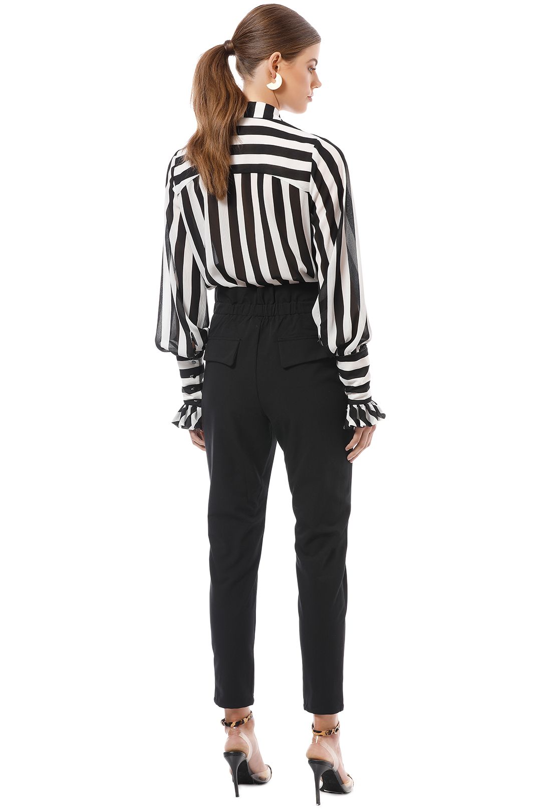 Cue - Bold Stripe Crinkle Georgette Shirt - Black White - Back