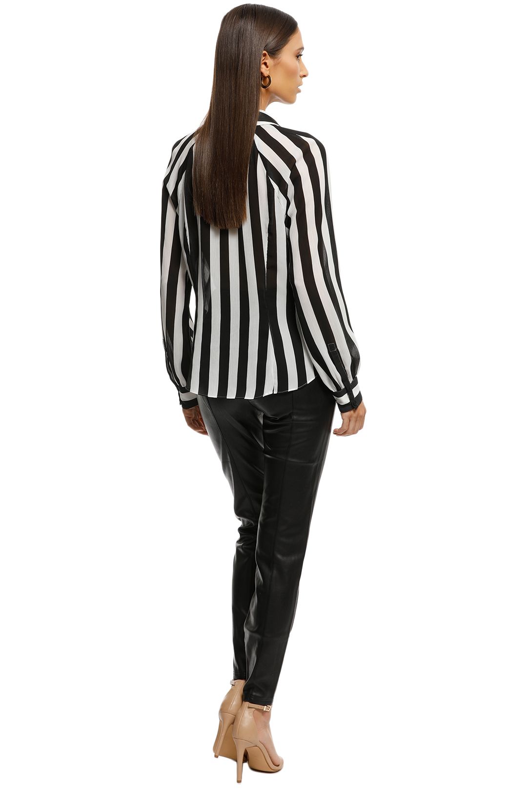Cue - Bold Stripe Textured Georgette Shirt - BlackWhite - Back