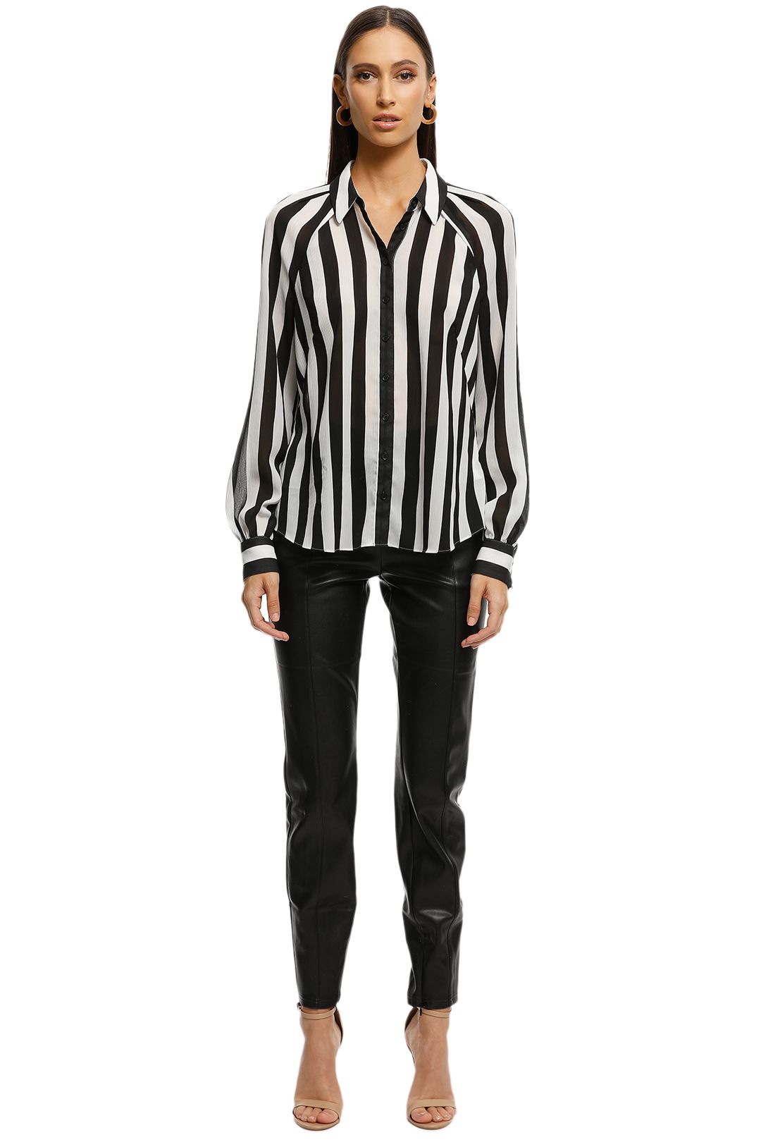 Cue - Bold Stripe Textured Georgette Shirt - BlackWhite - Front