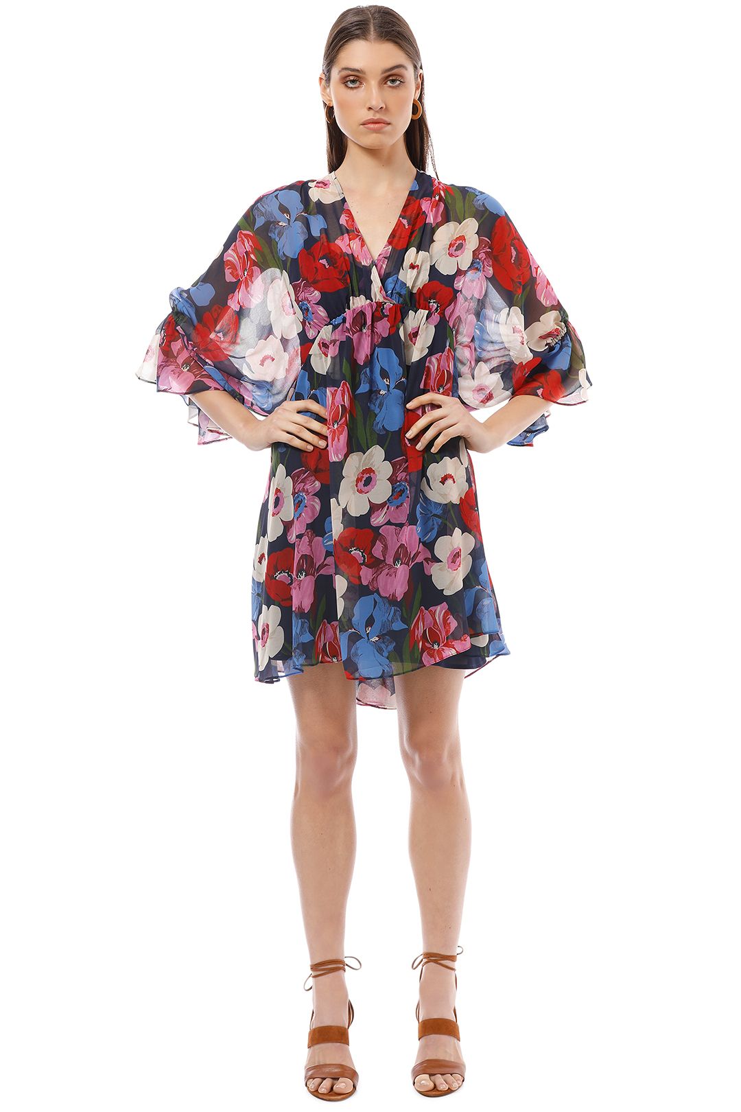 Cue - Bright Poppy Georgette Dress - Print - Front