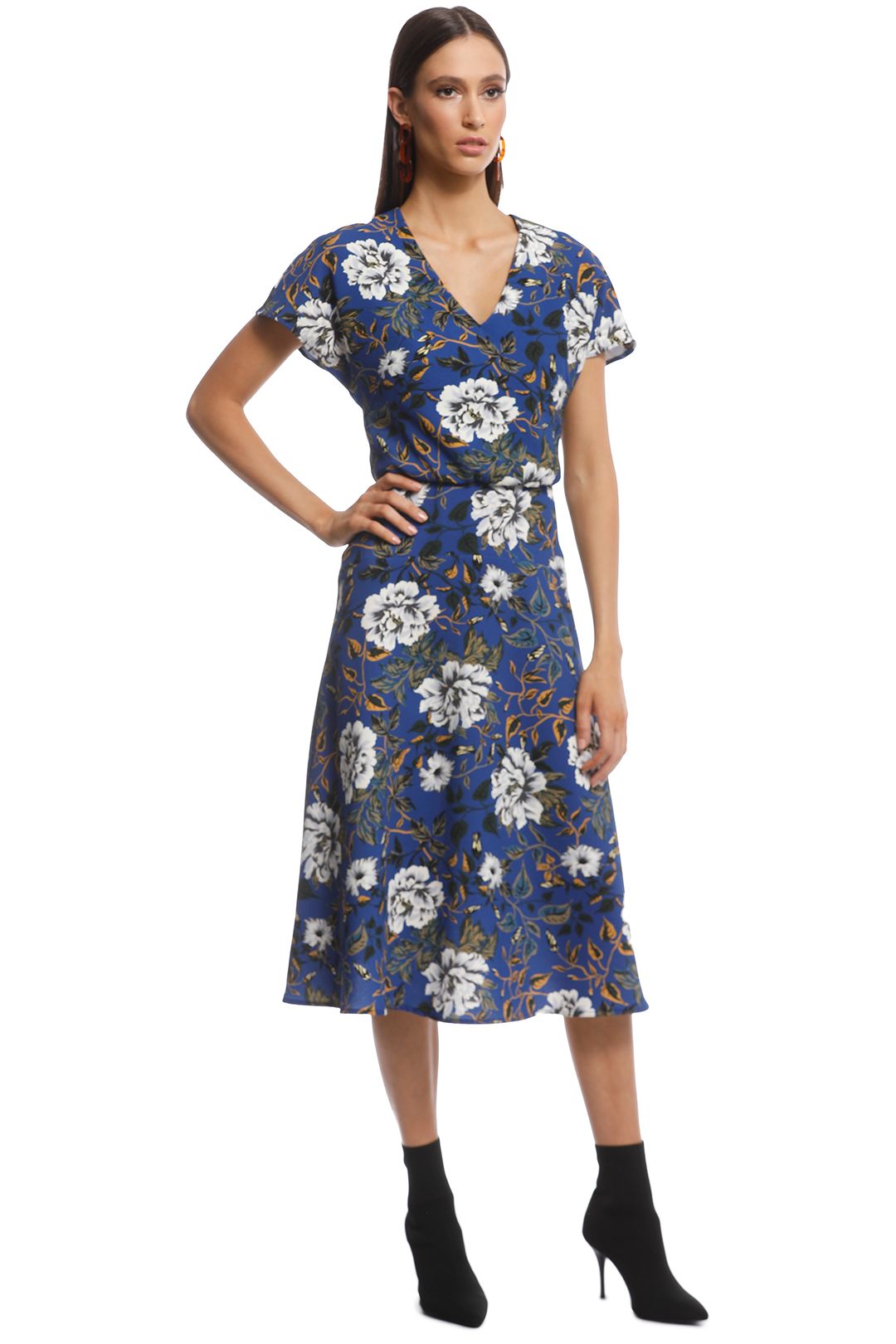 Cue - Floral Crepe Midi Dress - Blue - Side