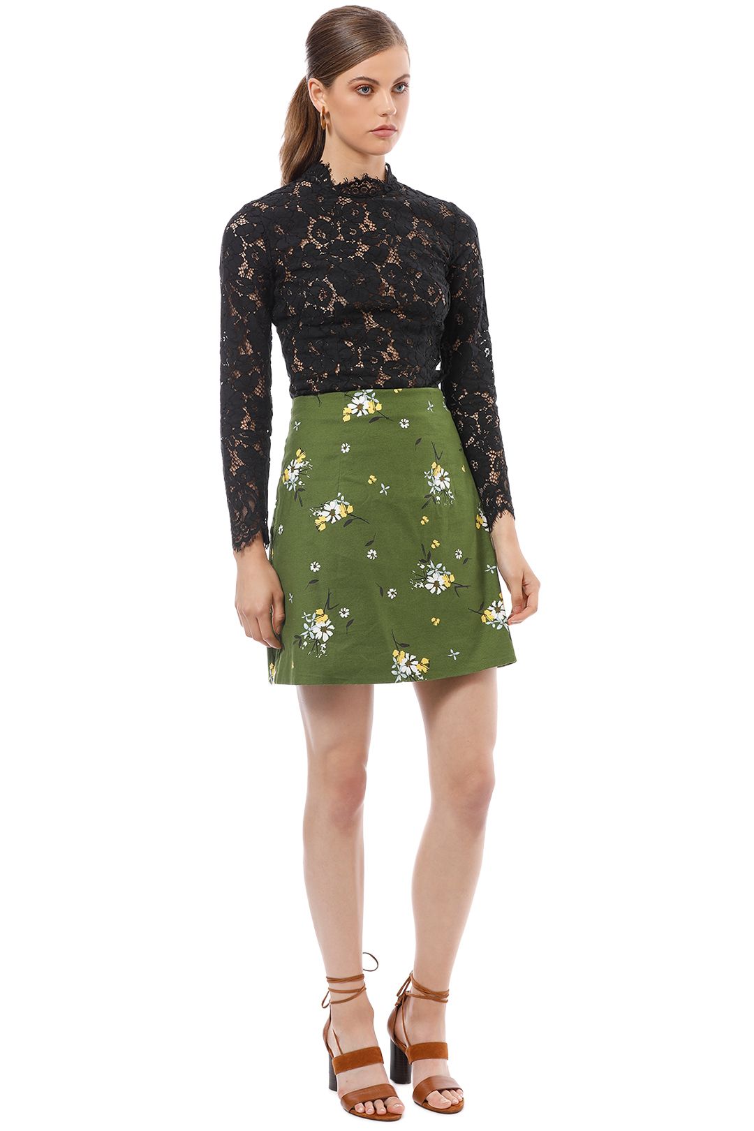 Cue - Floral Pique Skirt - Green - Side