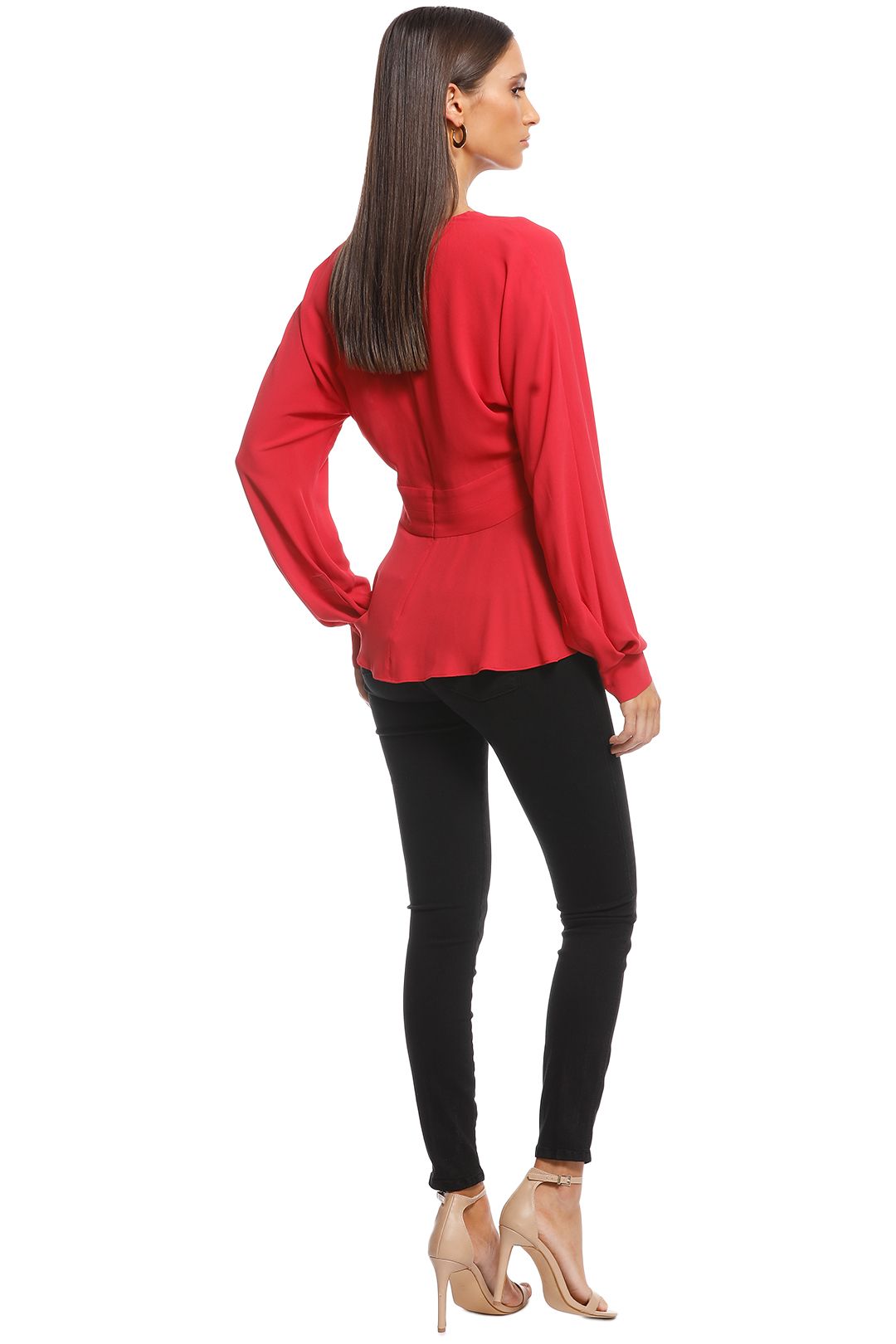 Cue - Georgette Exaggerated Sleeve Peplum Top - Pink - Back
