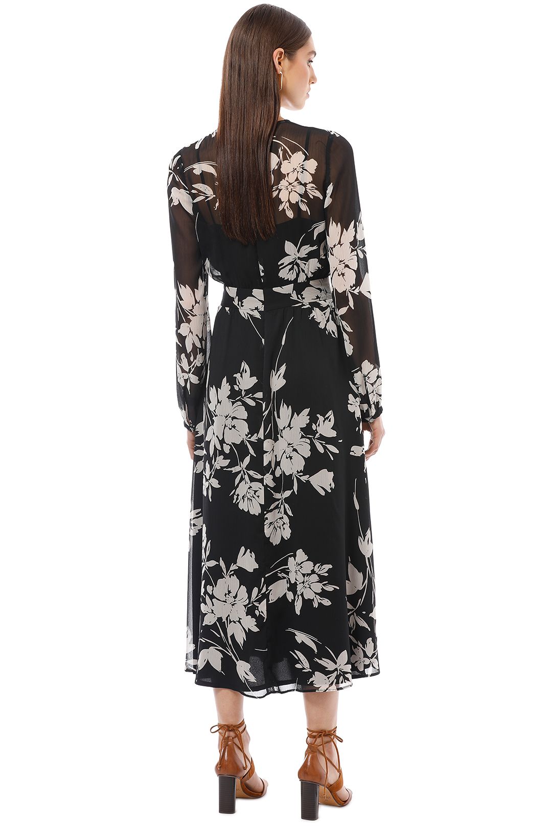 Cue - Monochrome Floral Midi Dress - Black - Back
