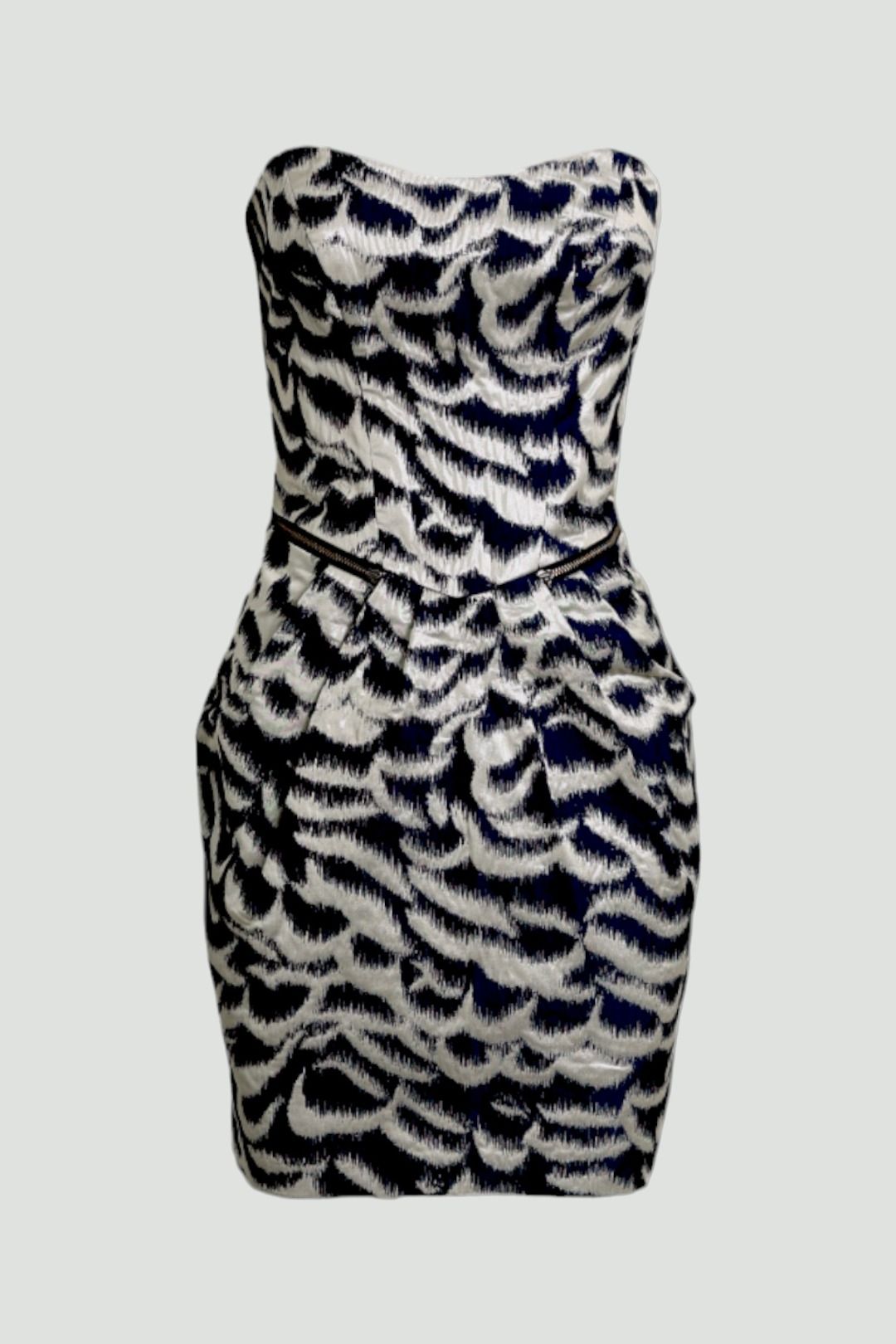 Cue - Navy & Silver Brocade Strapless Dress