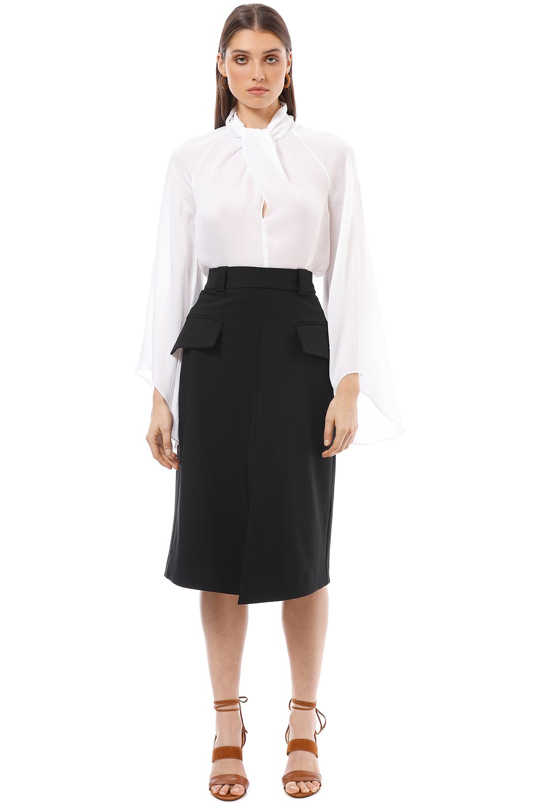 Cue - Split Front A-Line Skirt - Black - Front