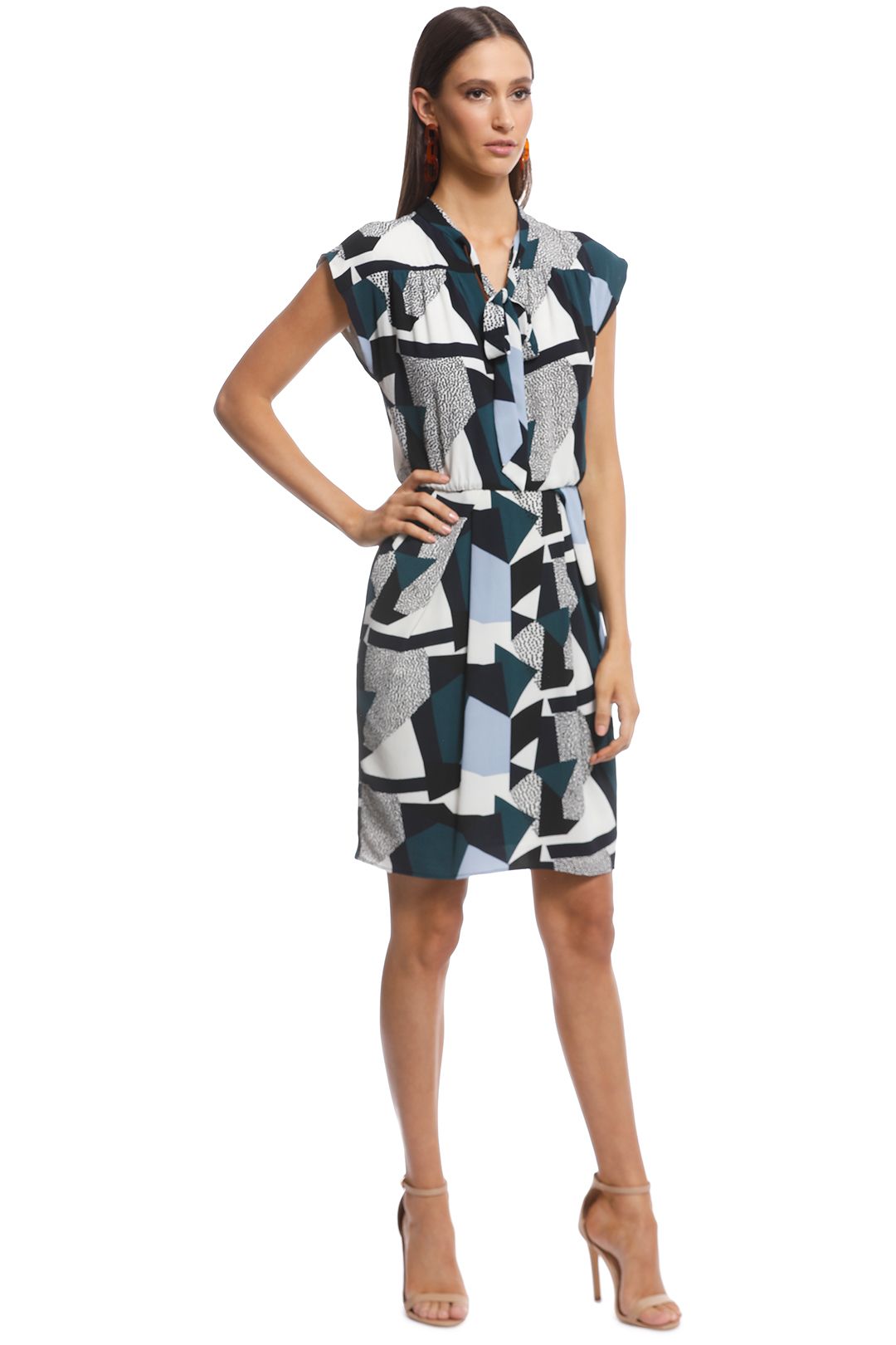 Cue - Textured Geo Spot Dress - Multi - Side