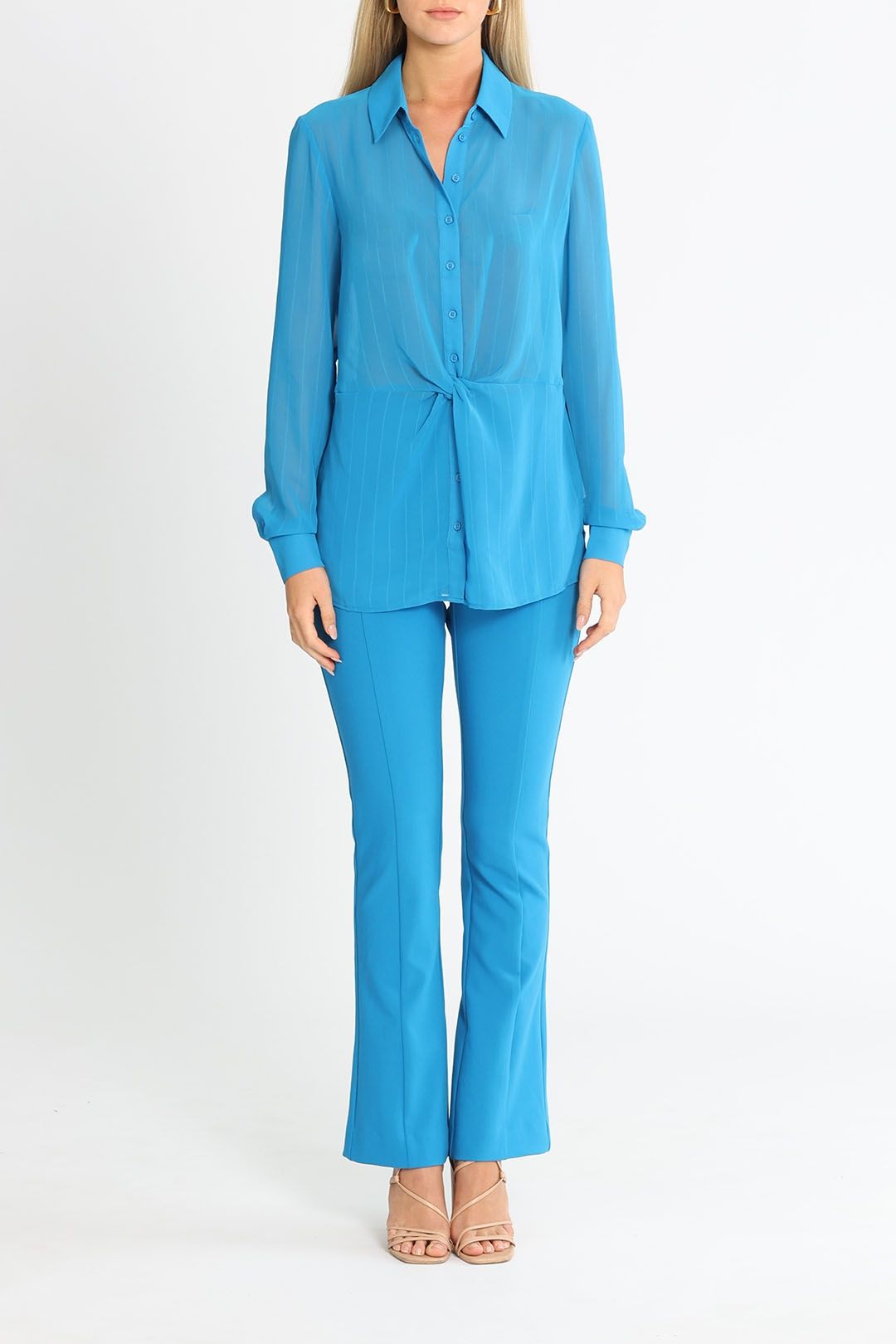 Cue Corded Georgette Twist Front Shirt