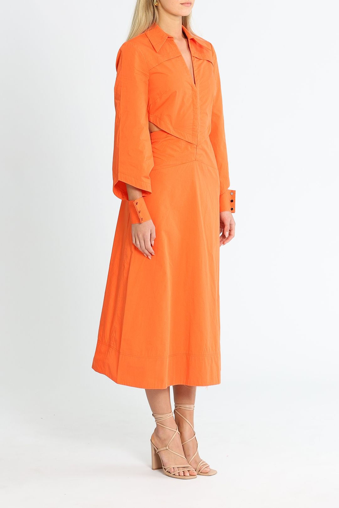 Hire Cotton Cut Out Shirt Dress in Orange | Cue | GlamCorner